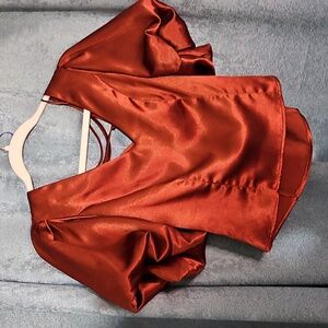 Milk & Honey Burnt Orange Satin Look Tie Back Crop Top Blouse - Size Medium
